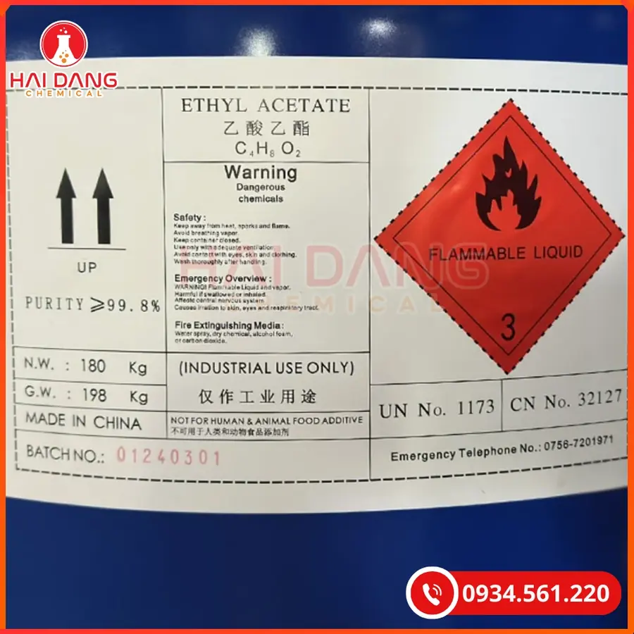 Ethyl Acetate EA Trung Quốc Dung Môi Công Nghiệp Chất Lượng Cao | Giá Tốt Tại Kho Hải Phòng
