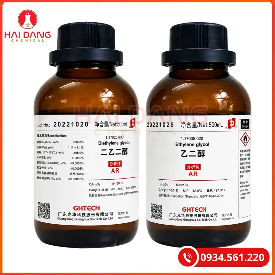 Ethylene Glycol Ghtech 500ml Hóa Chất Thí Nghiệm | Giá Tốt Tại Kho Hải Phòng